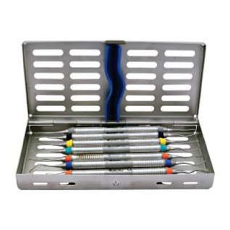 GRACEY CURETTES COLOUR CODED S/7 WITH INDIAN MAKE CASSETTE MINI FIVE GCMFWC7 7 GDC | DentalMart